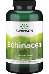 Swanson Echinacea supplement bottle, 400 mg per capsule, 180 capsules for immune health